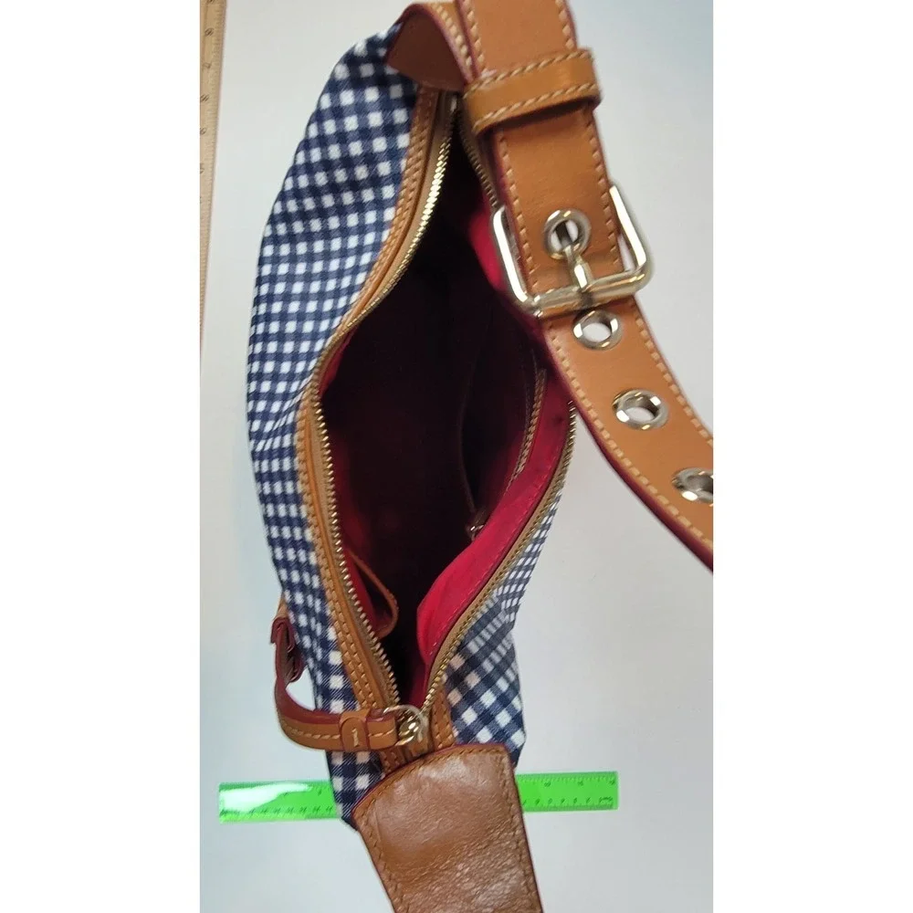 Dooney & Bourke Coated Blue Gingham Hobo Shoulder Bag Checkered Navy 11x11‎